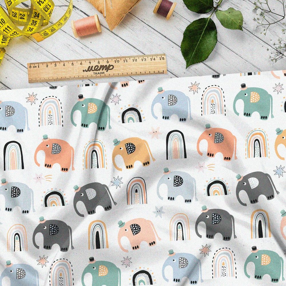 Ткань муслин слоники