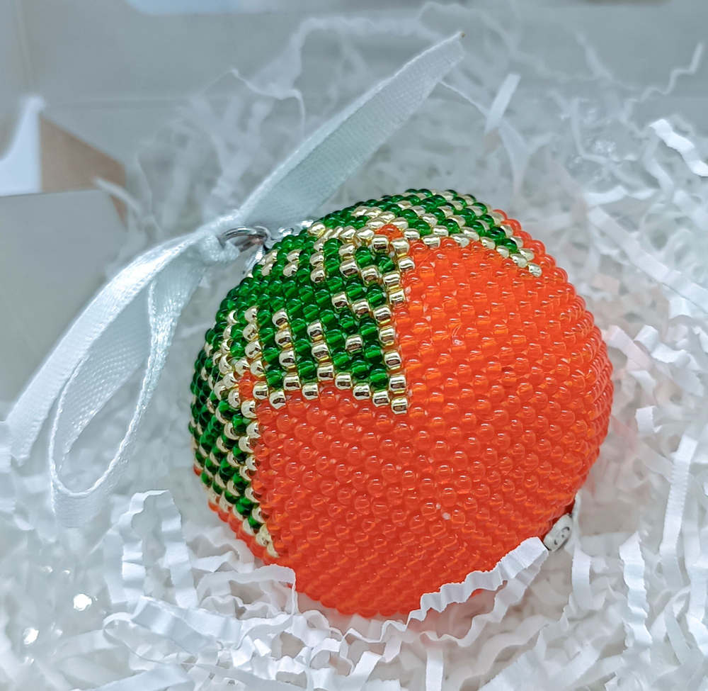 Елочная Игрушка, Шарики на Елку из Бисера, Ручная работа, Мандаринка