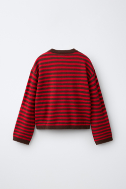 ZARA ШЕРСТЯНОЙ СВИТЕР В ПОЛОСКУ, КРАСНЫЙ