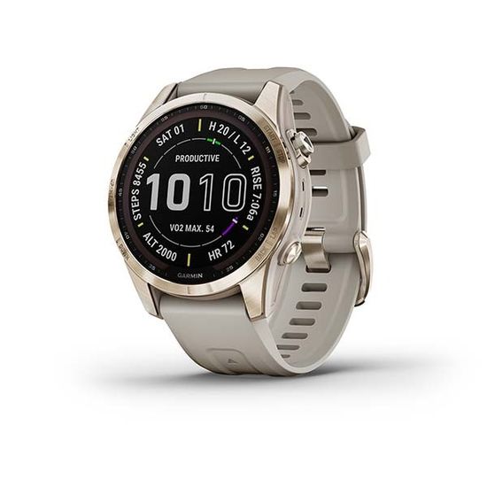 Часы Garmin Fenix 7S Sapphire Solar, титан "светлое золото", песочный силикон 010-02539-21
