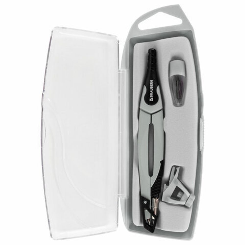 Готовальня BRAUBERG ULTRA, 4 предмета: циркуль 135 мм, запасные грифели, насадка, графитовый цвет, 210821