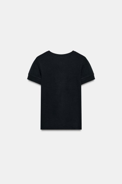 ZARA МИНИМАЛИСТИЧНАЯ ФУТБОЛКА С КОРОТКИМИ РУКАВАМИ, МОРСКОЙ СИНИЙ