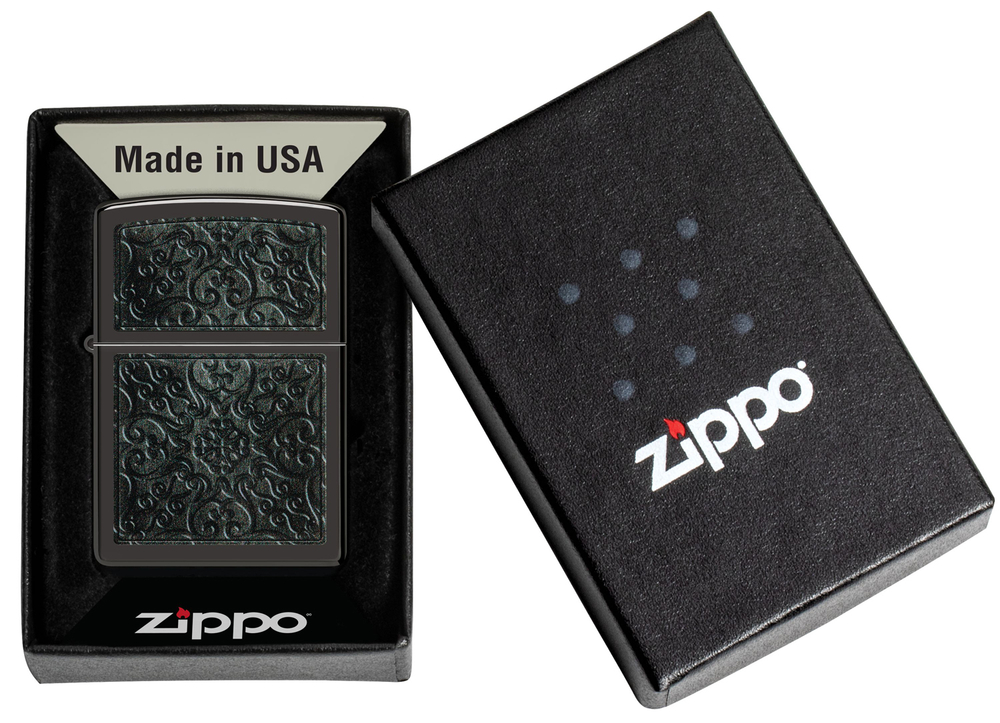 Зажигалка Zippo Pattern с покрытием High Polish Black, латунь/сталь, черная, глянцевая, 38x13x57 мм