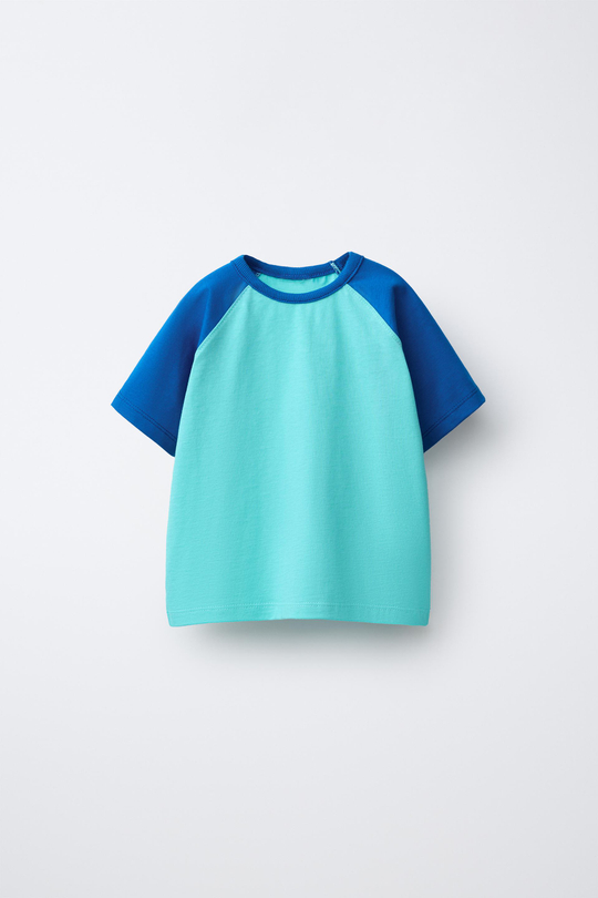 ZARA ОДНОТОННАЯ ФУТБОЛКА РЕГЛАН, СИНИЙ
