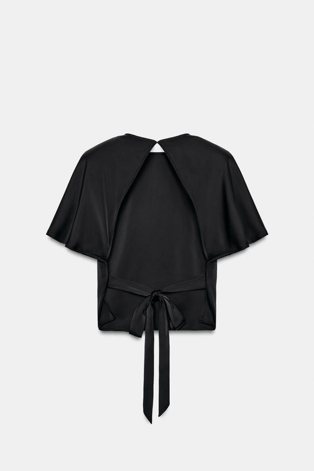 ZARA АТЛАСНЫЙ ТОП С ПОДПЛЕЧНИКАМИ И ЗАВЯЗКАМИ, ЧЕРНЫЙ