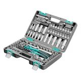 Набор инструментов 1/2", 1/4", CrV, 12 гранные головки, пластиковый кейс, 109 предмета Stels — фото 1