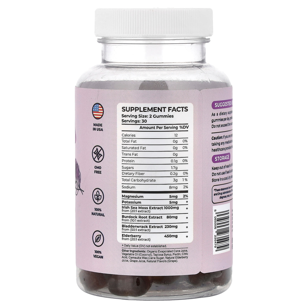True Sea Moss, Жевательные мармеладки с морским мохом и бузиной, 60 шт.