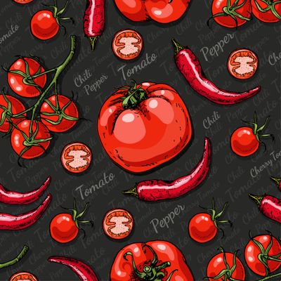 Помидоры с перцем на черном фоне