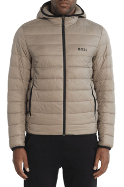 Мужская теннисная куртка BOSS Water-Repellent Puffer Jacket With Branded Trims - Бежевый