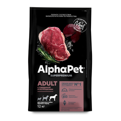Сухой корм AlphaPet Суперпремиум для собак крупных пород с говядиной и потрошками - 12 кг