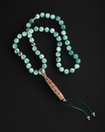Дзи 7 глаз в четках из ангелита с элементами из серебра 925 пробы