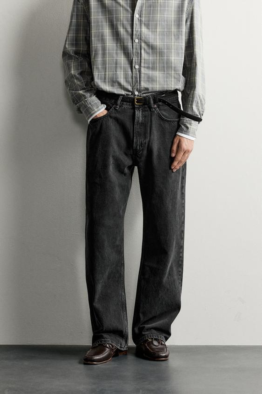 ZARA ДЖИНСЫ LOOSE FIT В ПОЛОСКУ, ЧЕРНЫЙ