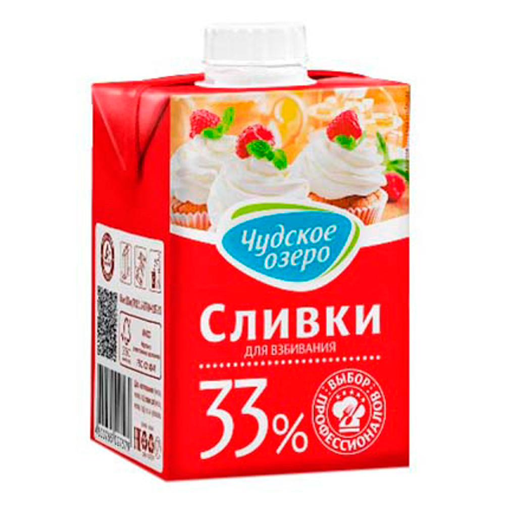 0.5 Сливки натуральные "Чудское озеро" 33%, (500мл)
