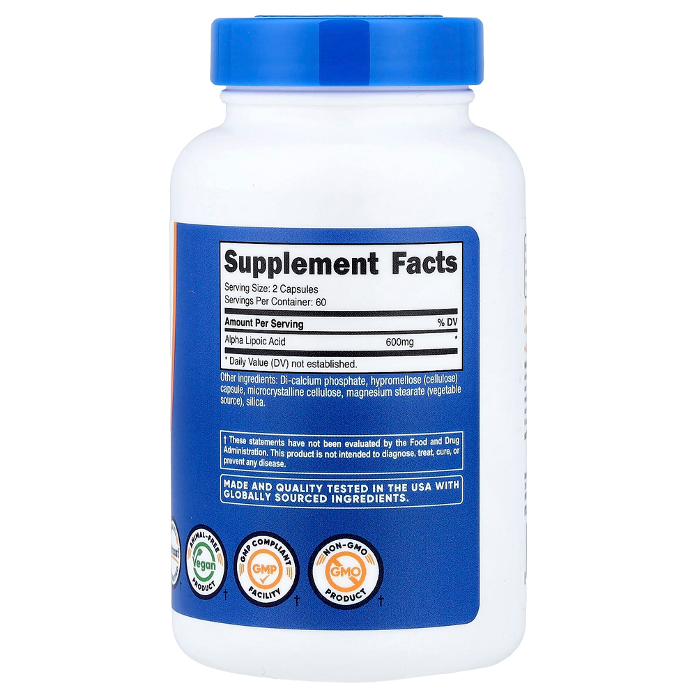 Nutricost, альфа-липоевая кислота, 120 капсул (300 мг в 1 капсуле)