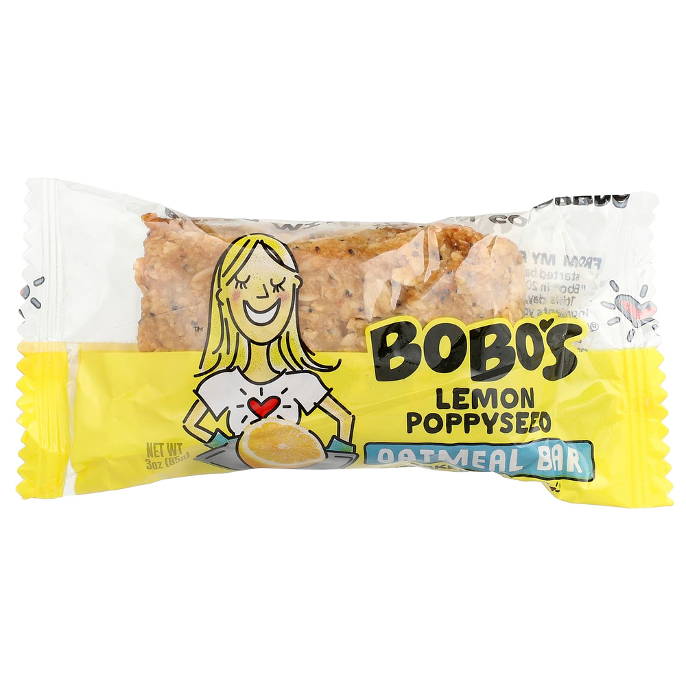 Bobo's Oat Bars, овсяный батончик, лимон и мак, 4 батончика по 85 г (3 унции)