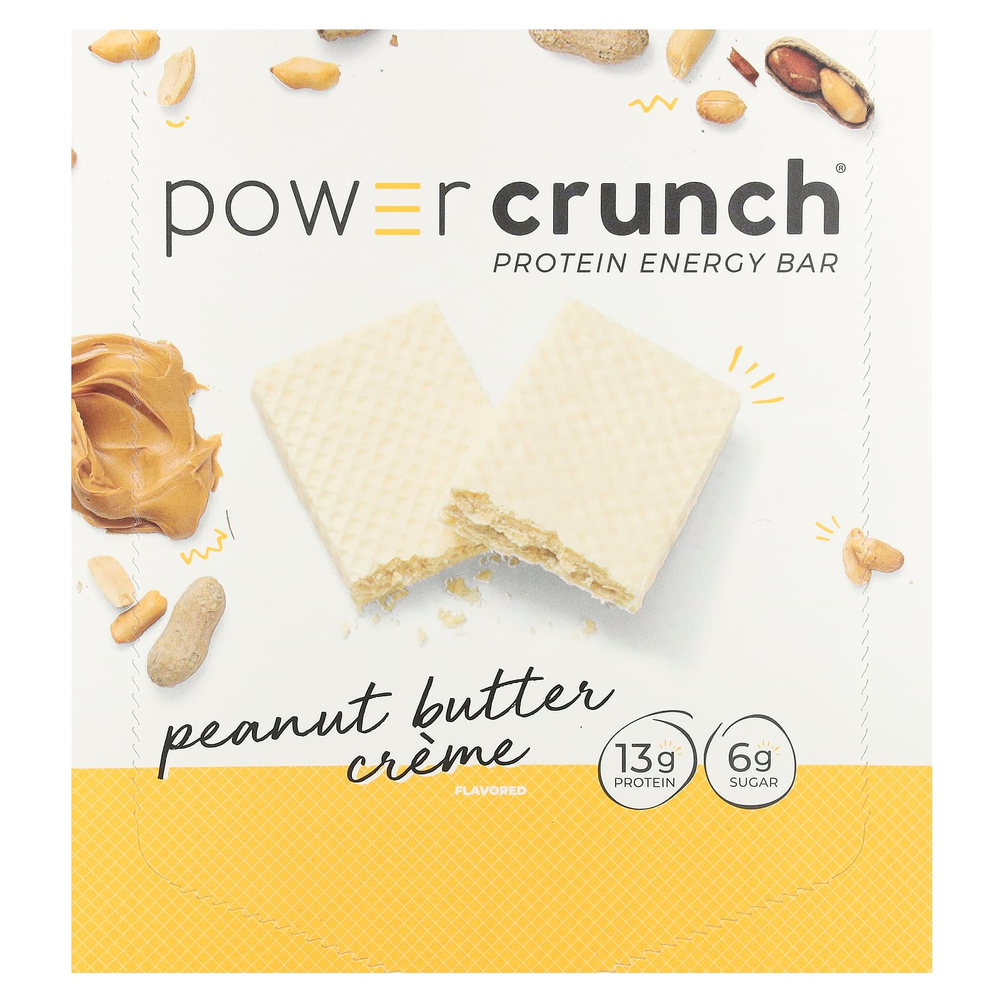 BNRG, Power Crunch®, протеиновый батончик с арахисовой пастой, 12 батончиков по 40 г (1,4 унции)