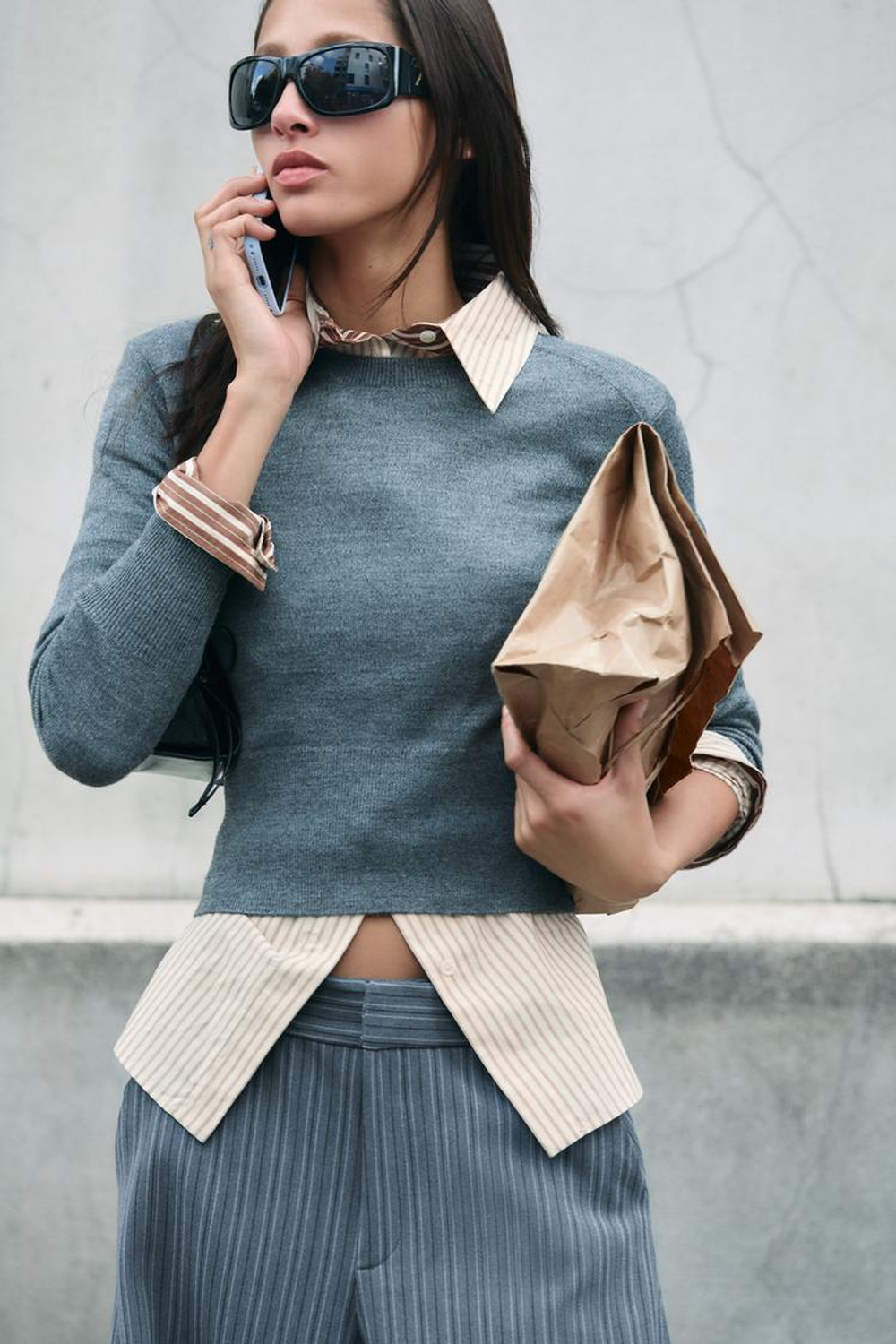 ZARA УКОРОЧЕННЫЙ ШЕРСТЯНОЙ СВИТЕР, МЯГКИЙ СЕРЫЙ