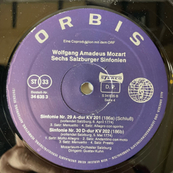 Винтажная виниловая пластинка LP W.A. Mozart В. А. Моцарт, Gustav Kuhn Sechs Salzburger Sinfonien KV 183, 184, 199, 200, 201, 202 (Германия 1979)
