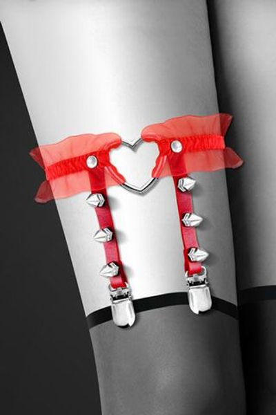 Красная подвязка с сердцем и шипами GARTER WITH HEART (Размер: S-M-L) (Цвет: красный)