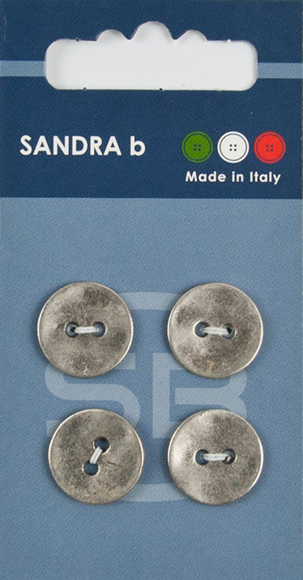Пуговицы металл 2 прокола 15 мм, 4 шт, серебряный (7), Sandra