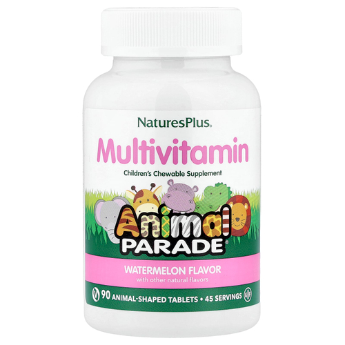 NaturesPlus, Animal Parade®, жевательные мультивитамины для детей, со вкусом арбуза, 90 таблеток в форме животных