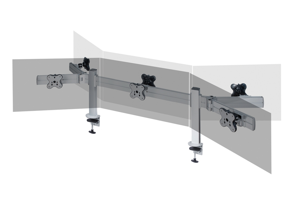 ErgoFount TBBS-600WC Настольное крепление back-to-back для 6 мониторов диагональю до 24'' конфигурации 1х3 с зажимом к столу типа "С". Цвет - серебристый