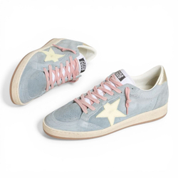Women's Golden Goose Ball Star Powder-blue suede with Cream colored leather star