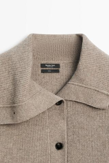 Massimo Dutti Кардиган из двухизнаночного трикотажа с воротником-трубой, кротово-коричневый