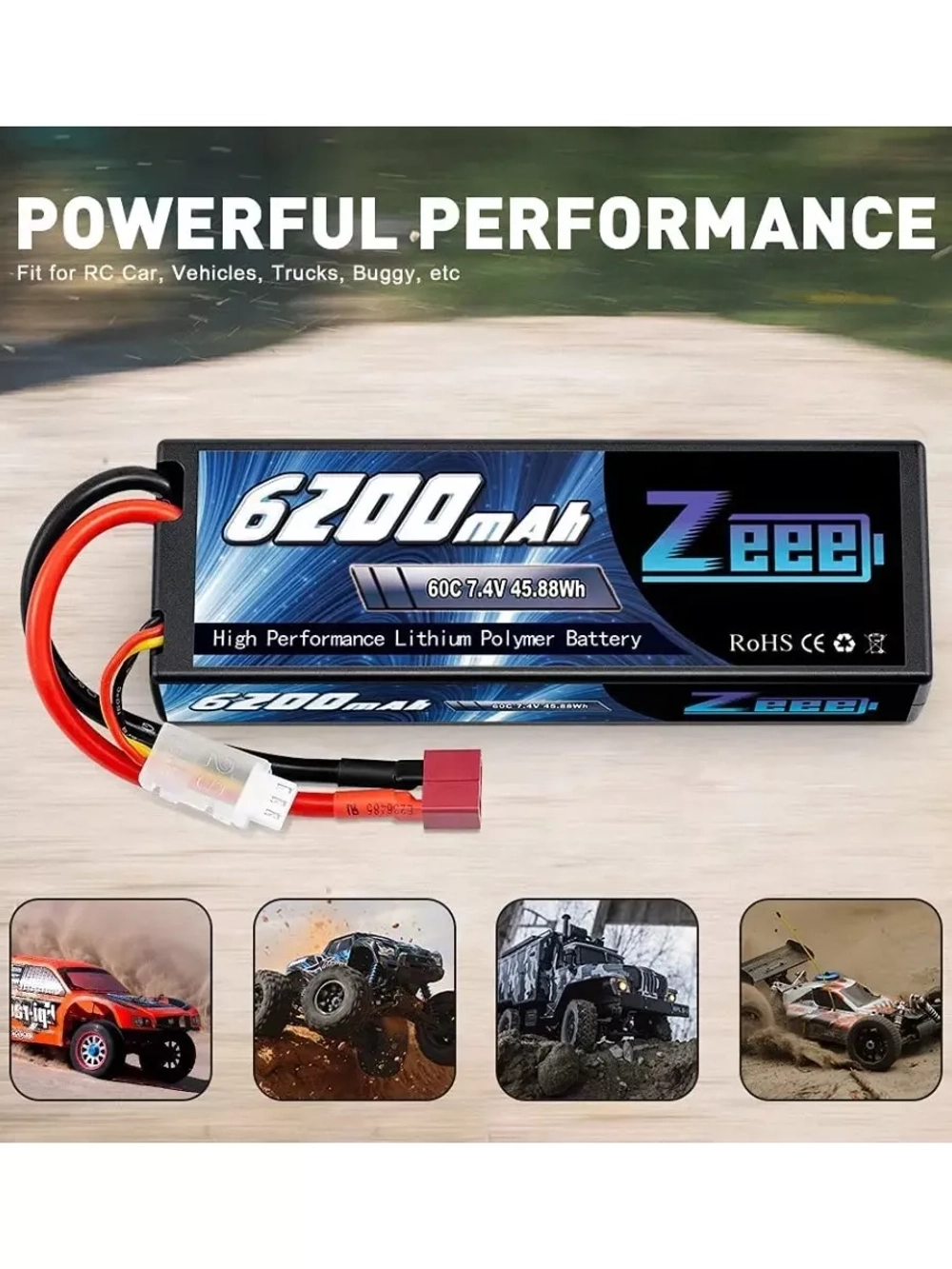 Аккумулятор для радиоуправляемой машинки Li-Po 7.4V 6200mAh