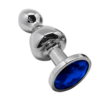 Металлическая анальная втулка 10,5см с синим кристаллом Cnex Wooomy Lollypop Double Ball Metal Plug Blue L