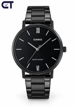 CASIO MTP-VT01B-1B CASIO Collection мужские наручные часы — полностью чёрный дизайн, тонкий корпус и чистый минимализм