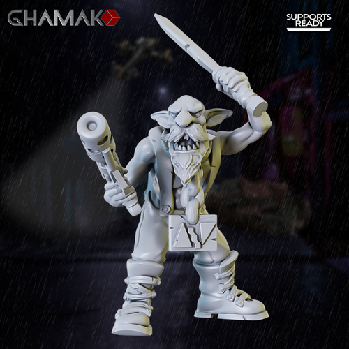 Orks Greenskins Gretchin Бородатый Грот с ножом и пистолетом миниатюра для dnd, днд, pathfinder, фентези, Настольная игра, НРИ, Варгейм, РПГ