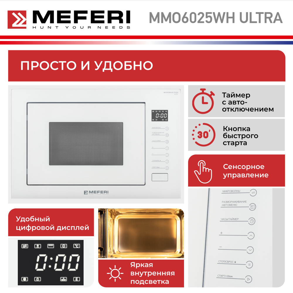 Встраиваемая микроволновая печь Meferi MMO6025WH ULTRA фото 2