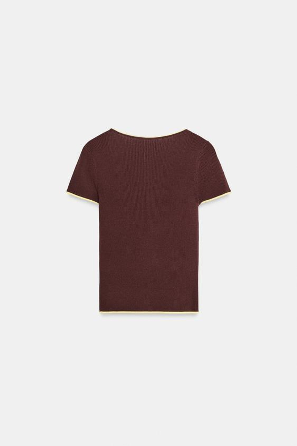 ZARA ТОП С КОНТРАСТНОЙ ОТДЕЛКОЙ И КОРОТКИМИ РУКАВАМИ, КОРИЧНЕВЫЙ