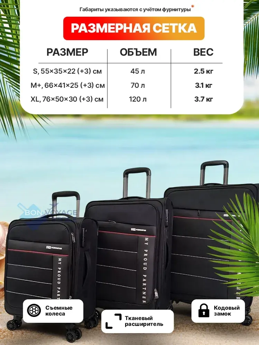 Средний чемодан Mironpan 50129, Бирюзовый, M
