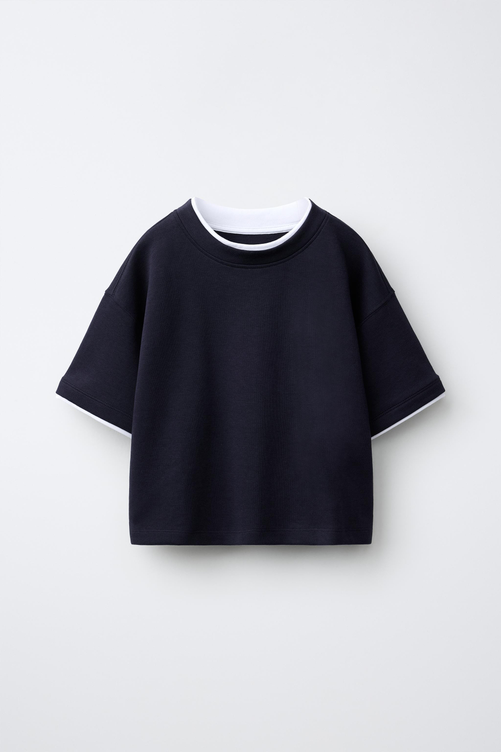 ZARA ФУТБОЛКА ИЗ ИНТЕРЛОКА С ДВОЙНЫМ ЭФФЕКТОМ, МОРСКОЙ СИНИЙ