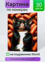 Картина по номерам 30*40см. "Довольный кот в сосисках" (арт.ХК-3919)