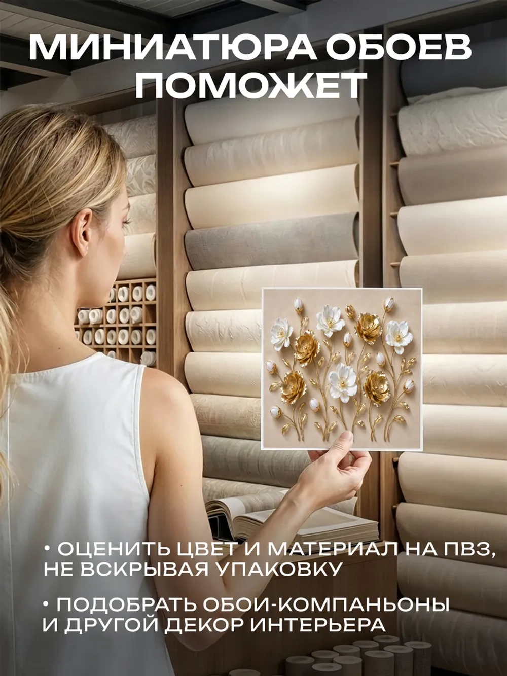 Фотообои 3D на стену для зала цветы золото