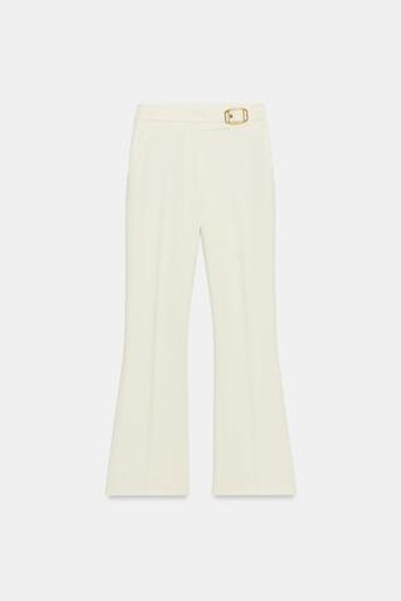 ZARA РАСКЛЕШЕННЫЕ БРЮКИ С ПРЯЖКОЙ, ЭКРЮ