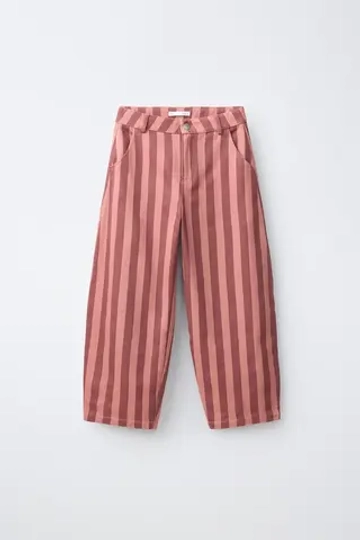 ZARA БРЮКИ BARREL В ПОЛОСКУ, РОЗОВАТЫЙ