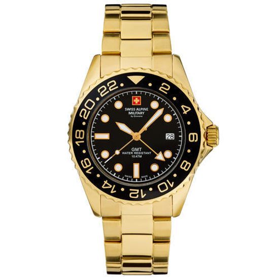 С браслетом Мужские наручные часы с золотым браслетом Swiss Alpine Military 7052.1117 diver 42mm 10ATM
