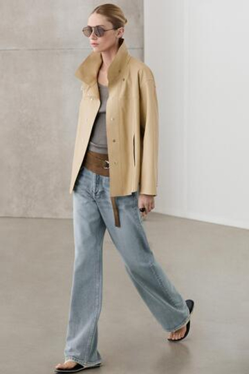 Massimo Dutti Рубашка из кожи наппа, ванильный