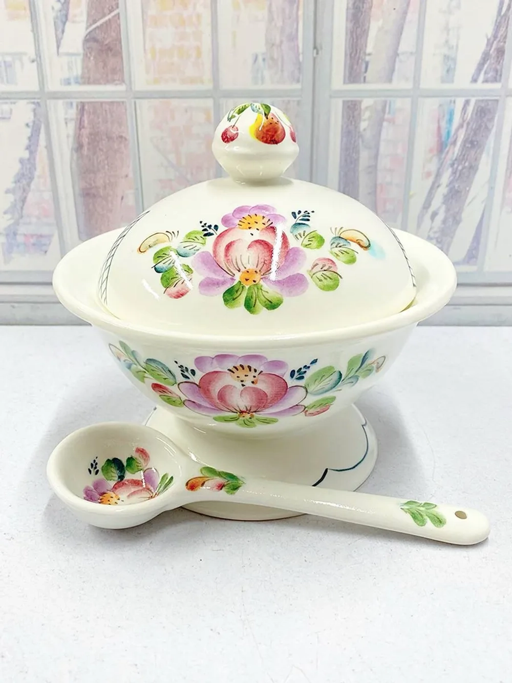 Сахарница с ложкой из фаянса Мая