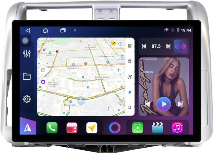 Магнитола для Toyota Land Cruiser Prado 150 2009-2013 (рамка серебро) - FarCar BX877 монитор 13" 2K QLED на Android 13, TS10, 6+128, CarPlay, 4G SIM-слот