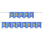 Гирлянда Флажки, Happy Birthday, Королевский синий/Золото, Голография, 350 см, 17*12 см.