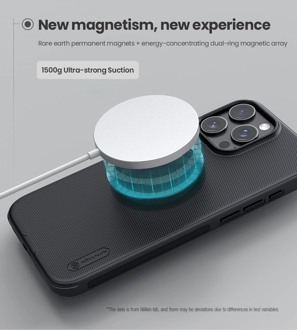 Чехол синего цвета от Nillkin c поддержкой беспроводной зарядки MagSafe для iPhone 16 Pro Max, серия Super Frosted Shield Pro Magnetic Case