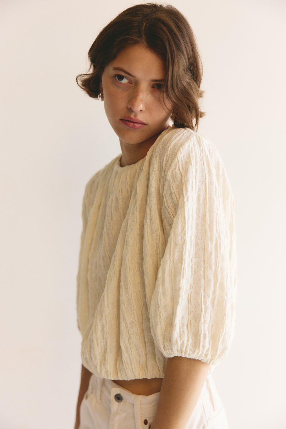 Блузка с рукавами-баллонами — Кремовый — H&M 1363824