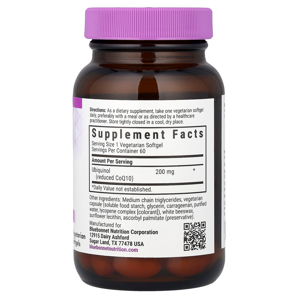 Bluebonnet Nutrition, коэнзим Q10, убихинол, 200 мг, 60 вегетарианских капсул