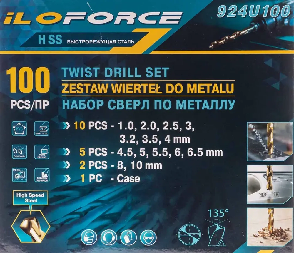 Сверла по металлу, набор 100пр. ILOforce IF-924U100