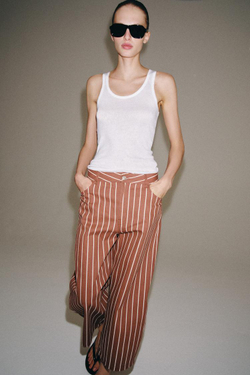 ZARA УКОРОЧЕННЫЕ БРЮКИ В ПОЛОСКУ — ZW COLLECTION, ГРАНАТОВЫЙ